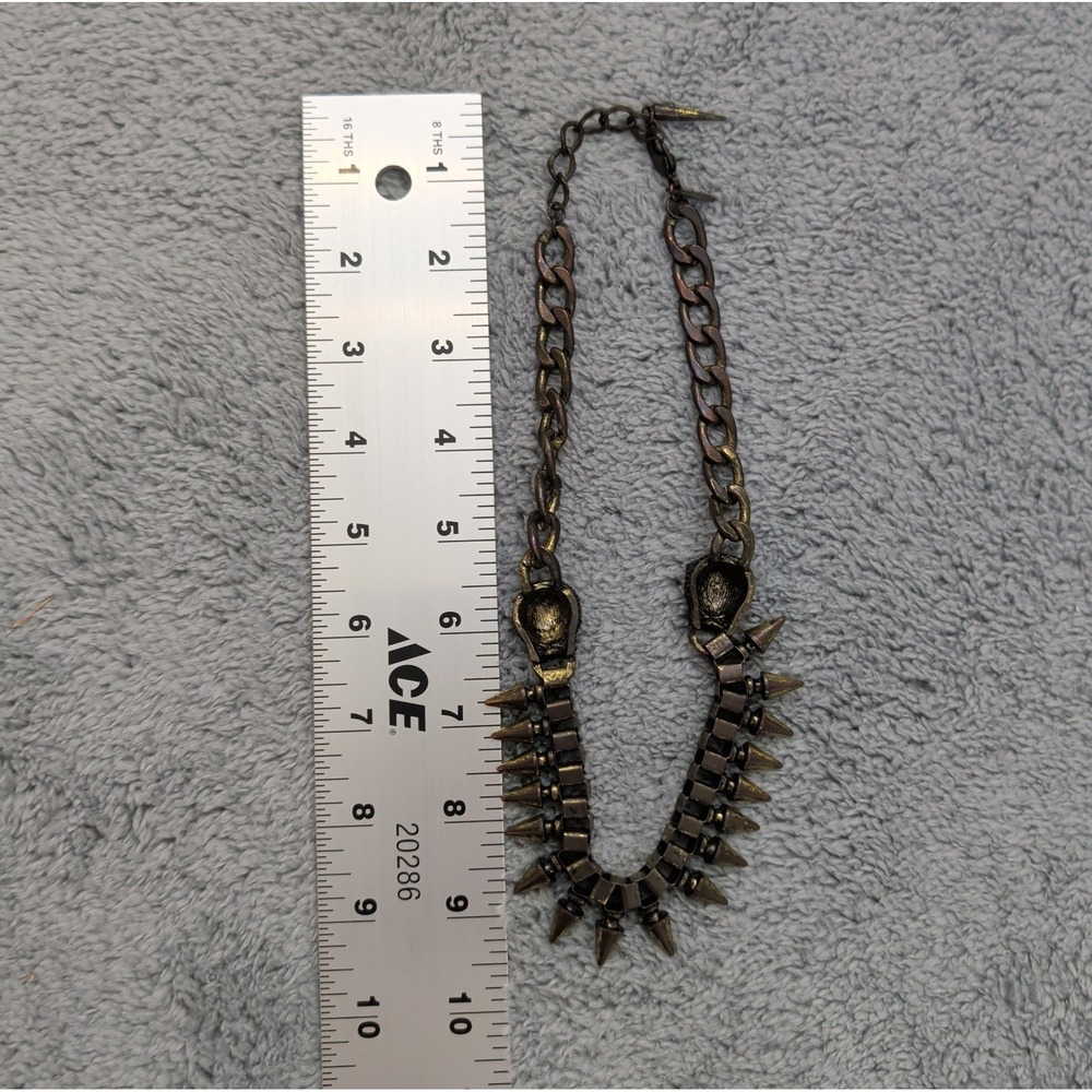 Natasha Double Panther Spike Statement Necklace Gunmetal Black Green Eyes - Picture 6 of 7